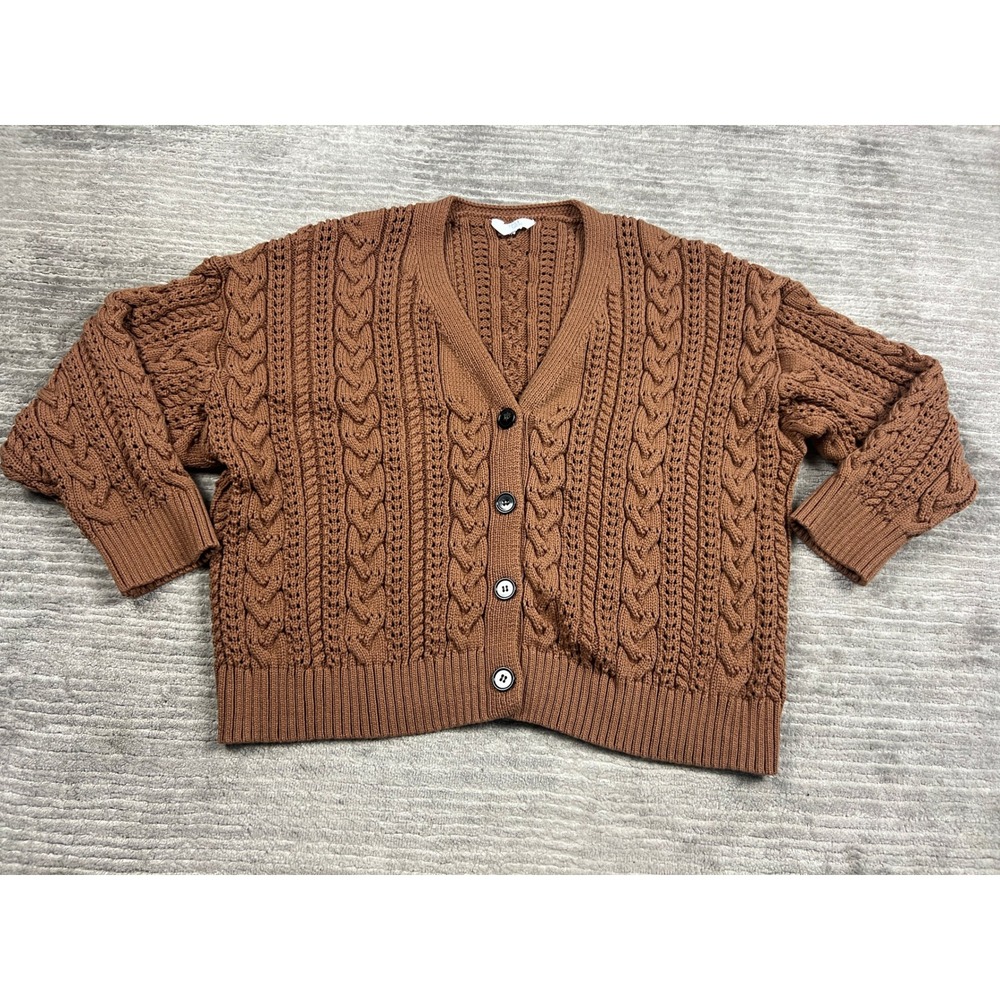 Time and Tru Cardigan Womens XL Brown Cable Knit Button Front Oversized V-Neck